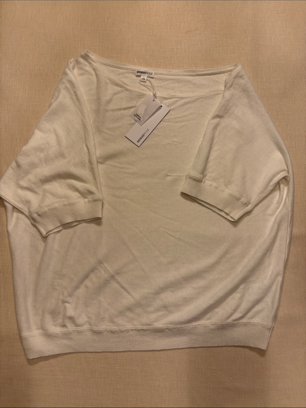 Minnie Rose  white Short Sleeve Boatneck Sweater